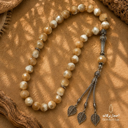 مسبحة صدف أسمر طبيعية – صدف طبيعي بني وبيج – 30 سم
