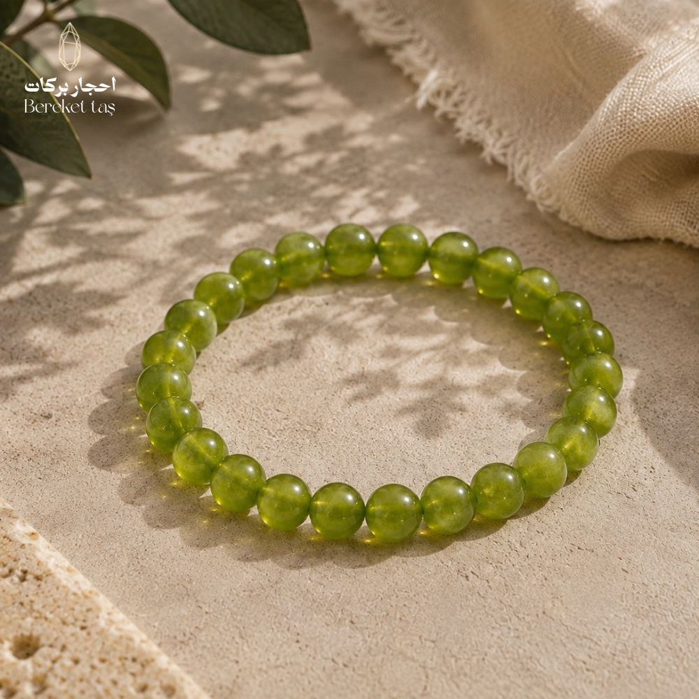Natural Peridot stone bracelet with green 6 mm beads, 16 cm length