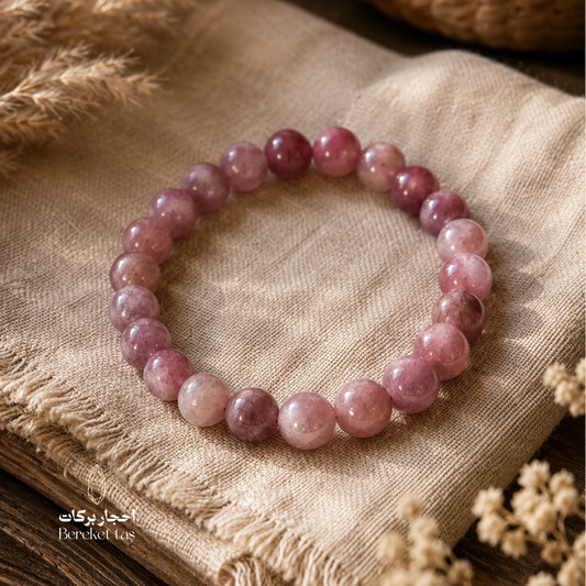 Natural ruby beaded bracelet featuring pink-purple 9 mm gemstone beads
