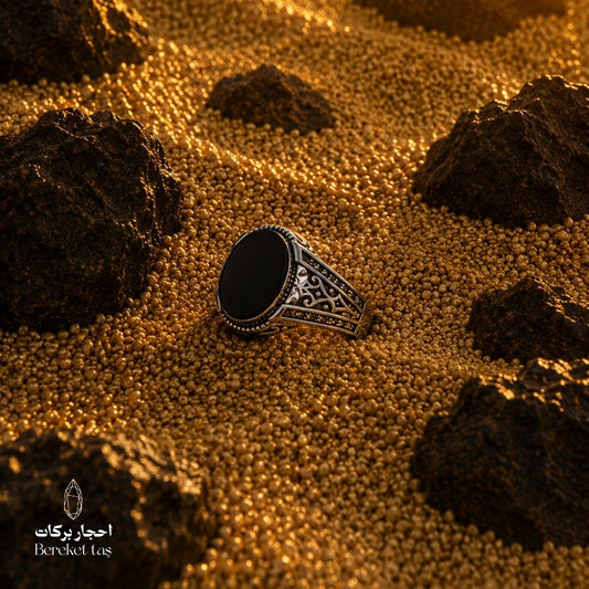 Onyx stone ring in 925 sterling silver, featuring a natural black onyx stone and detailed silver design.