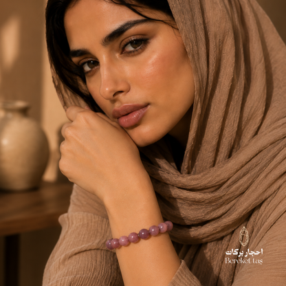 Pinkish Purple Ruby Stone Bracelet worn on the wrist
