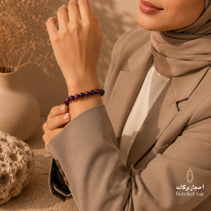 Ruby and Zoisite stone bracelet in deep purple tones with an elegant natural design by Bereket Taş