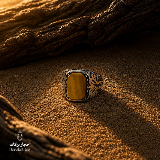 Natural Tiger Eye Stone Ring in 925 Sterling Silver