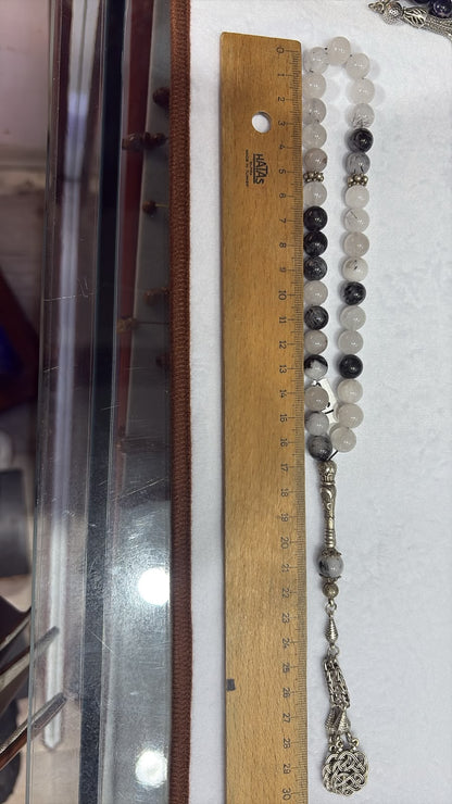 Natural Rutilated Quartz Stone Prayer Beads – Bead Size 10 mm – Total Length 30 cm