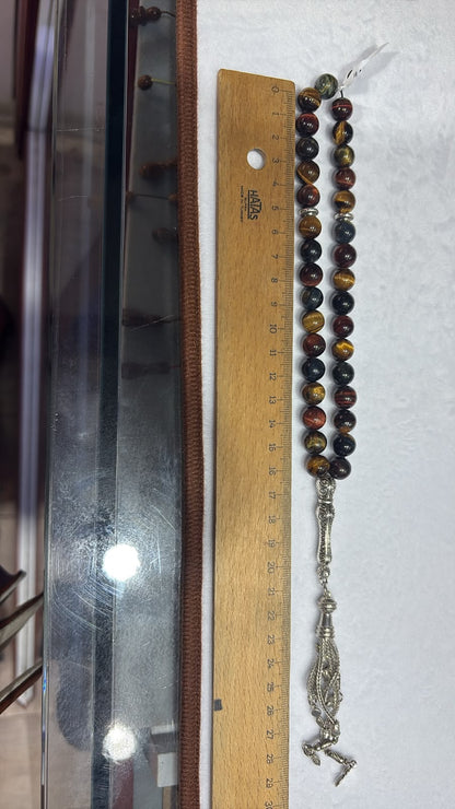 Natural Tiger Eye Prayer Beads – Multicolor – 10 mm – 28 cm