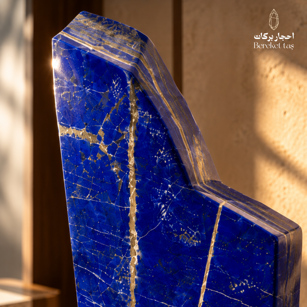 Close-up of natural Afghan Lapis Lazuli showing deep blue tones, golden pyrite details, and natural veining