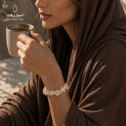 Natural Herkimer Quartz bracelet with clear crystal beads styled on the wrist
