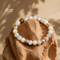 Natural Celestite stone bracelet with white and light gray 7 mm beads, 16 cm total length, by Bereket Taş