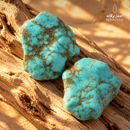 Natural Iranian Turquoise stone with vivid blue-green color and distinctive dark matrix patterns