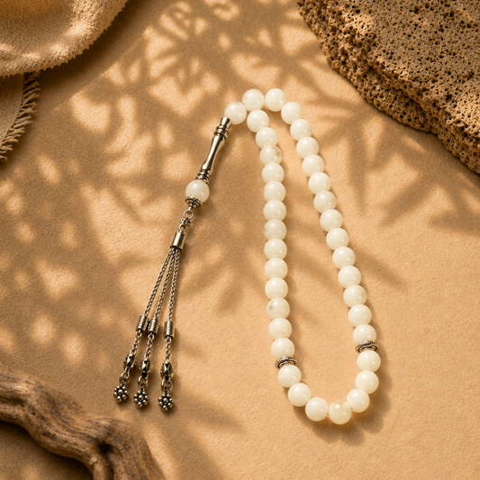 Natural Mother of Pearl Shell Tasbih – 10 mm – 25 cm | Bereket Taş