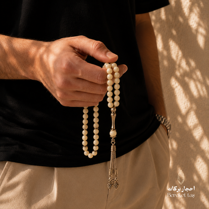 Natural Mother of Pearl Shell Tasbih – 10 mm – 25 cm | Bereket Taş