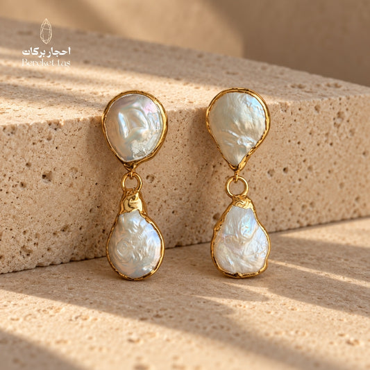 Natural Pearl drop earrings with irregular shapes and gold-plated metal accents