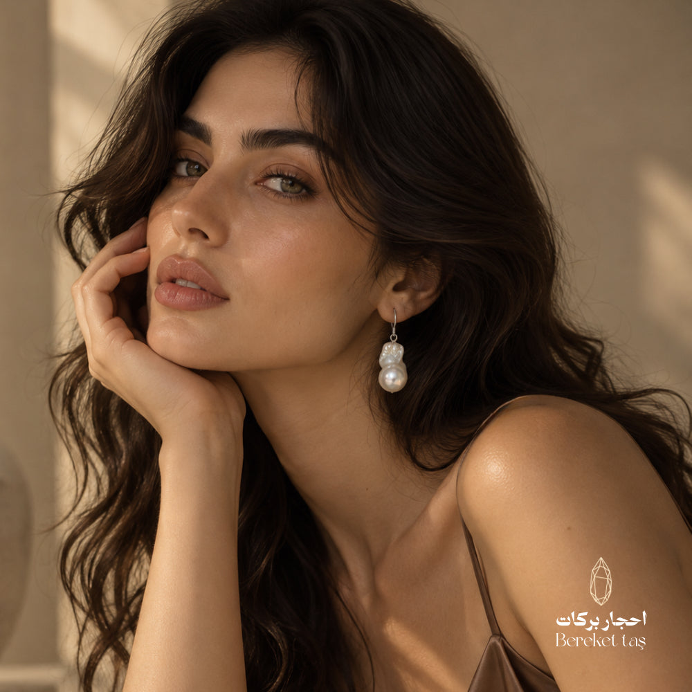 Elegant look featuring natural Pearl drop earrings with 925 sterling silver