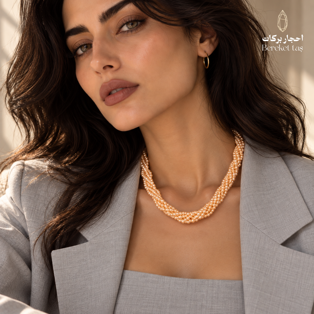 Close-up of a natural Pearl handmade necklace showcasing its layered bead arrangement and refined craftsmanship
