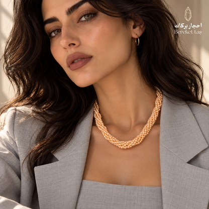 Close-up of a natural Pearl handmade necklace showcasing its layered bead arrangement and refined craftsmanship