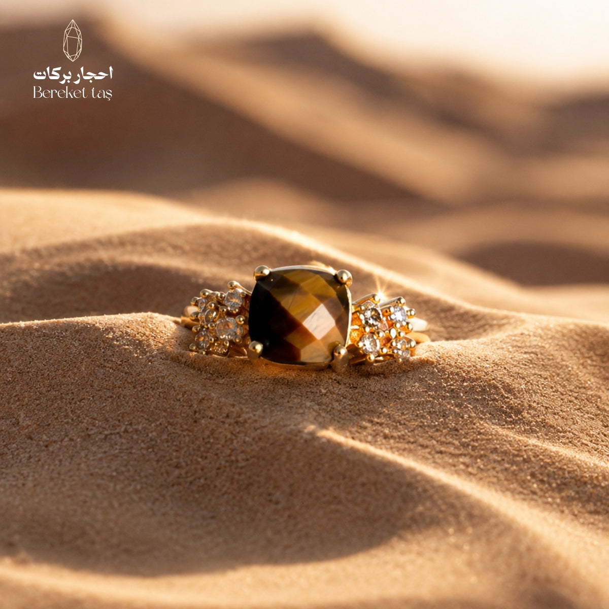 Natural Tiger Eye ring from Brazil with a rich brown color and honey-colored reflections in sunlight