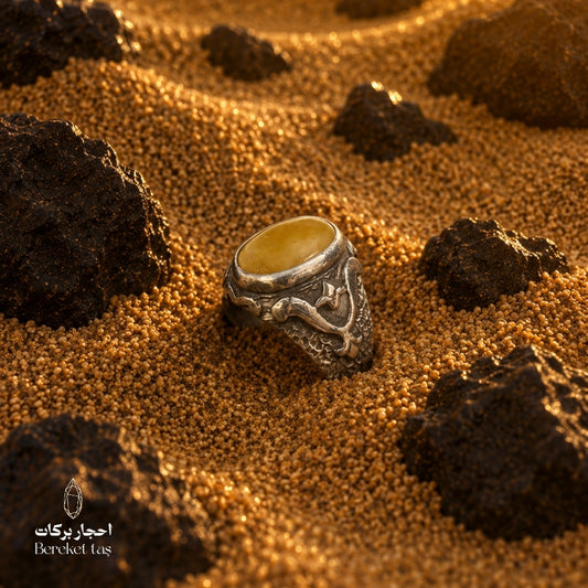 Natural yellow amber stone ring in 925 sterling silver