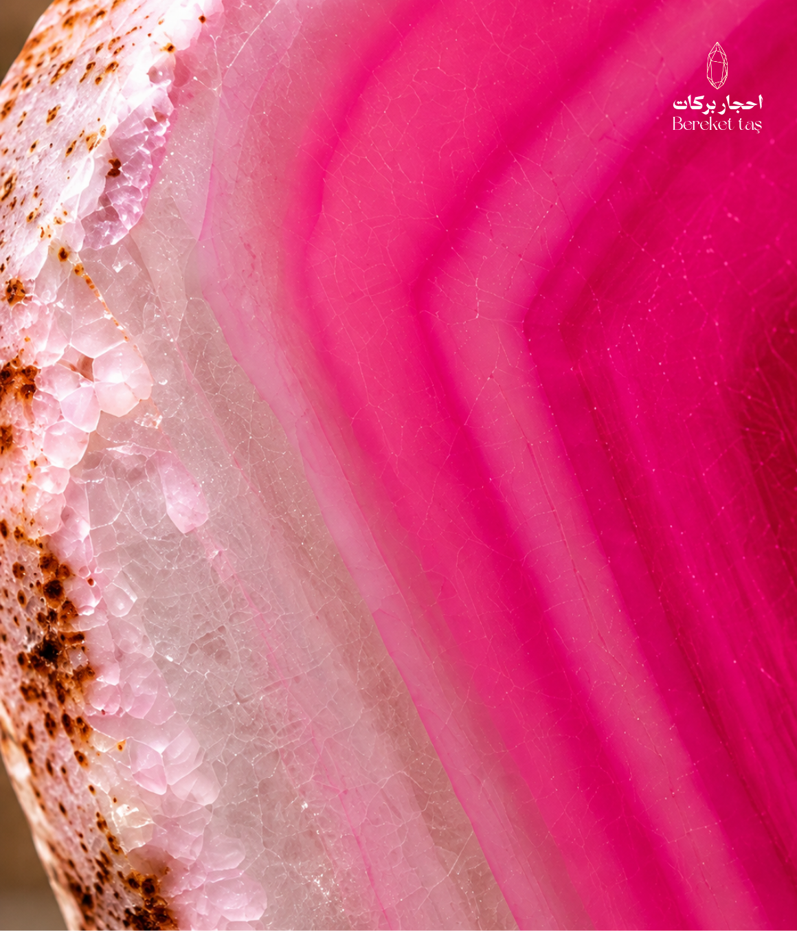 Close-up of Brazilian pink agate showing translucent layers and natural mineral textures