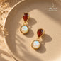 Red Agate and natural Pearl drop earrings with gold-plated metal
